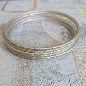 Glittery Gold Bangle Set - Stackable Metallic Bracelets